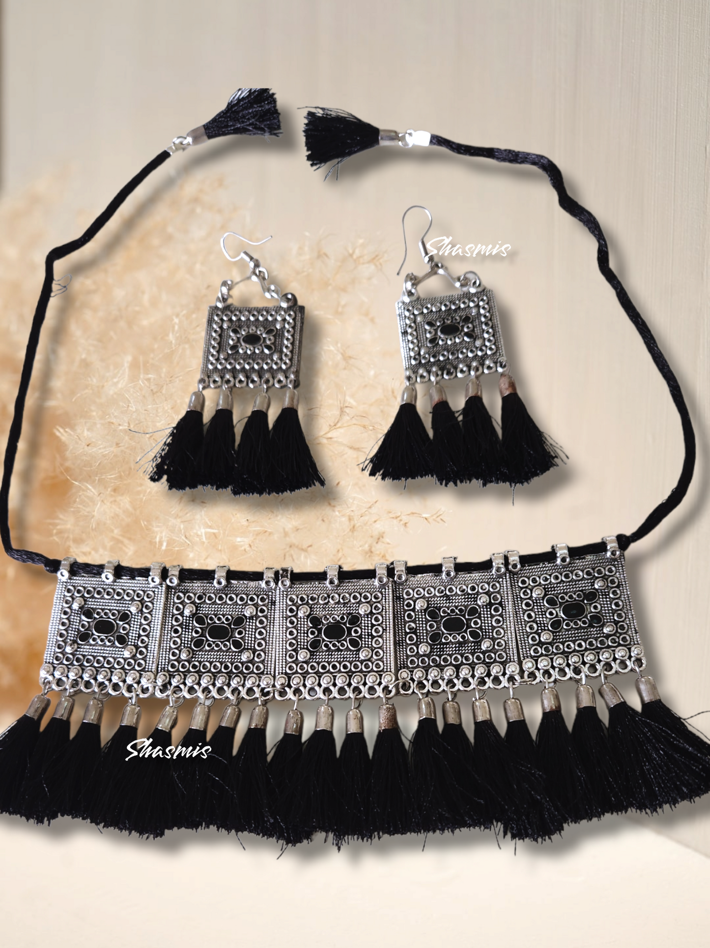 Silver Statement Tassel Necklace With Earrings