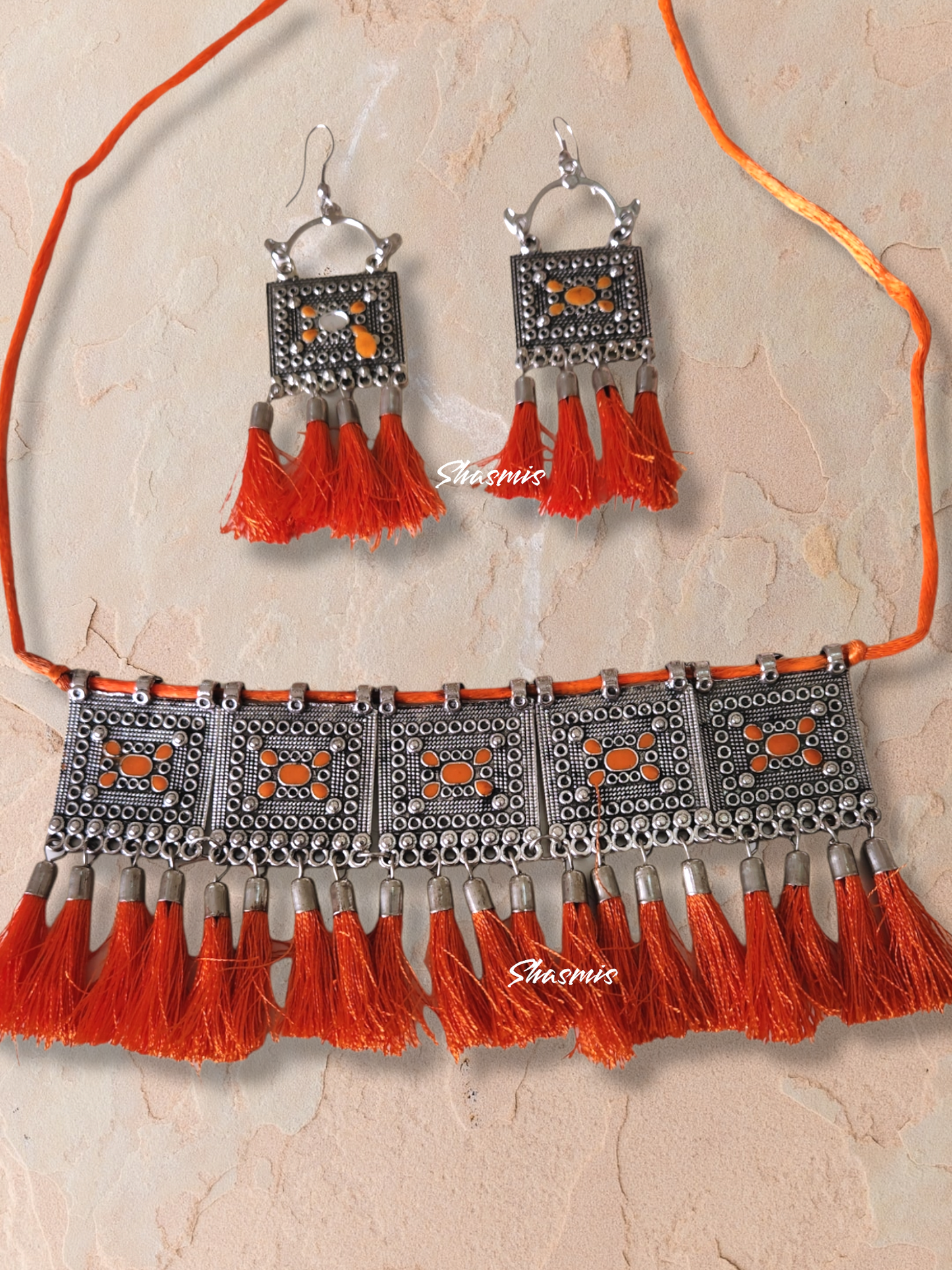 Silver Statement Tassel Necklace With Earrings