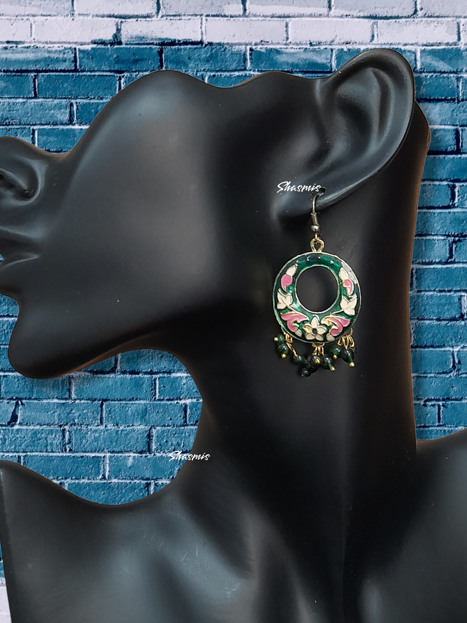 Oriental Dark Green Flower Earrings