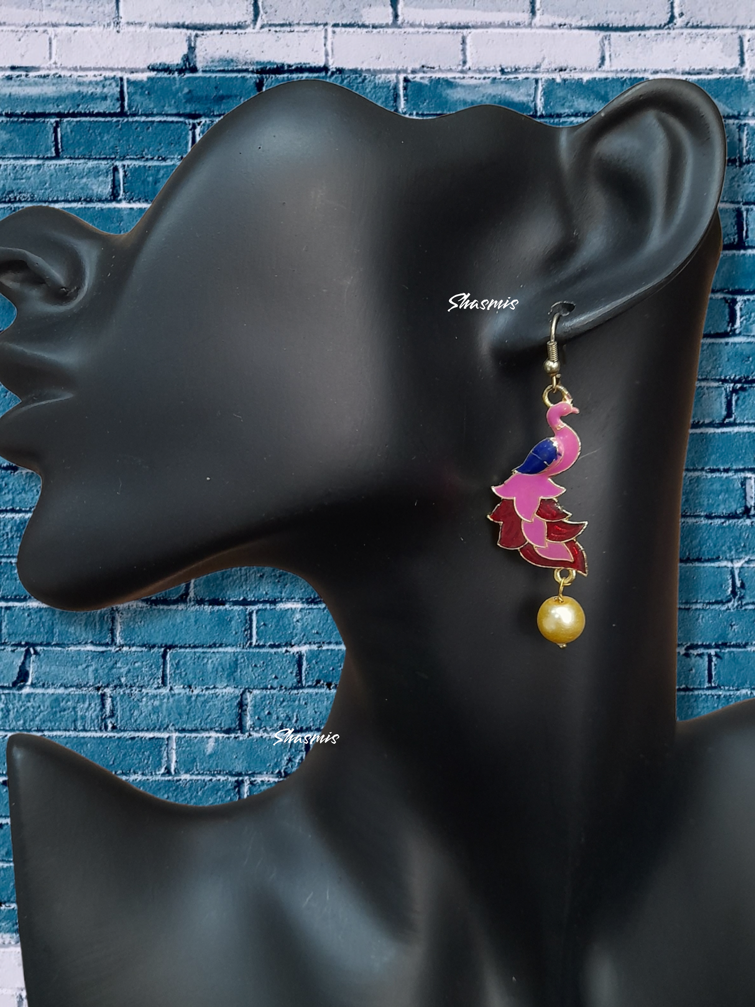 Pink Color Peacock Design Earrings