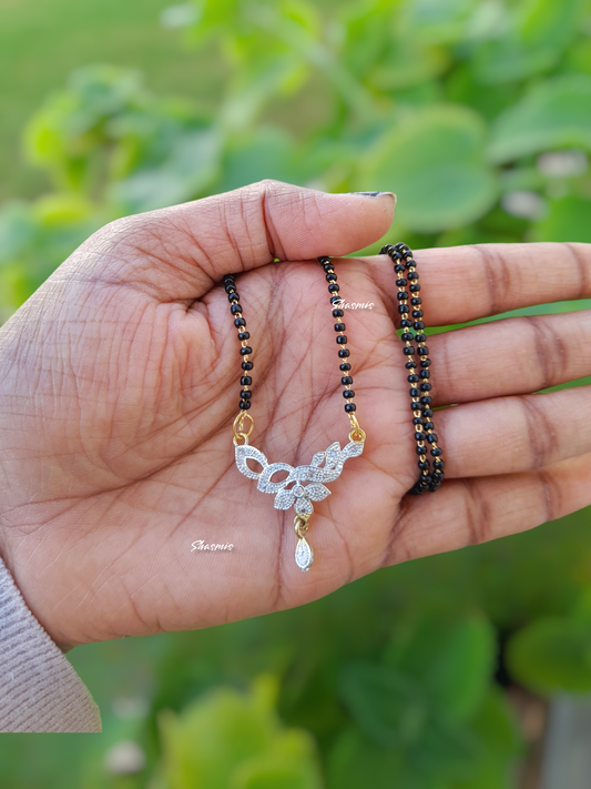 Flower Design Diamond Black Beads Mangalsutra