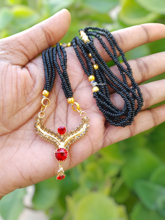 Red Stone With Chanpaign Color Diamond Mangalsutra