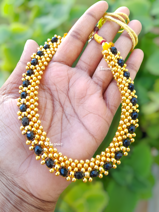 Black Beads Golden Thushi Choker 