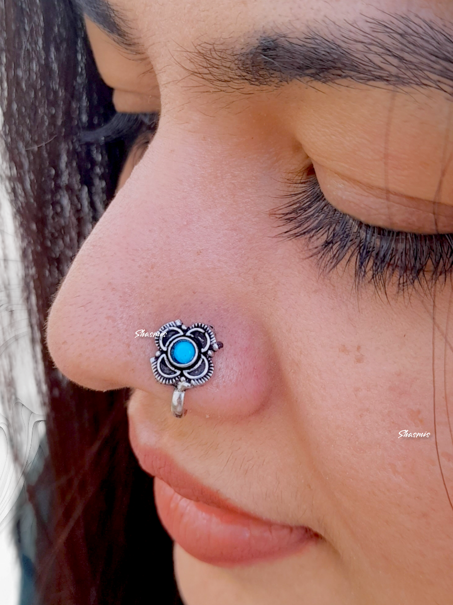 Blue stone nose pin discount