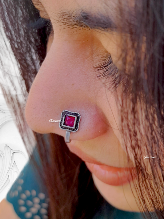 Magenta Stone Square Design Nosepin