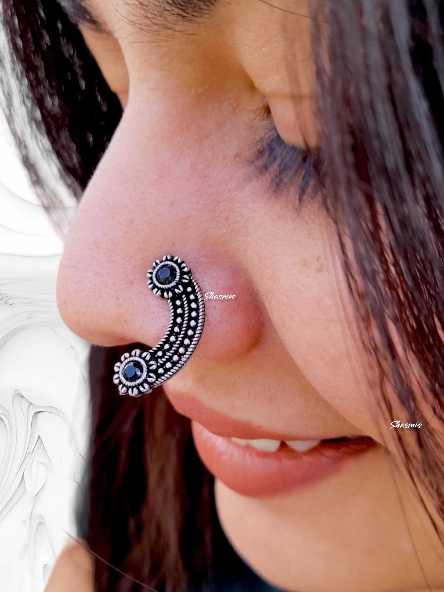 Black Stone Silver Nosepin