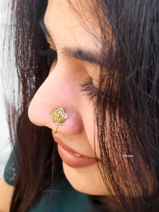 Golden Plated Oxidised Flower Design Nosepin