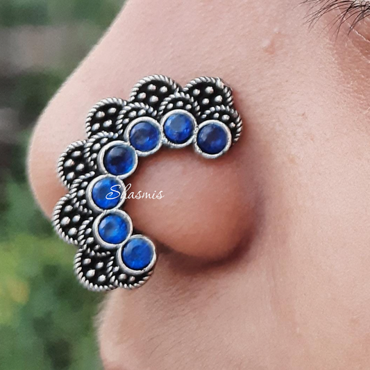 Blue Oxidised Silver Nosepin