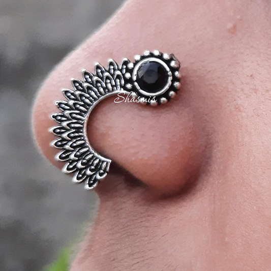 Black Stone Silver Oxidised Nosepin