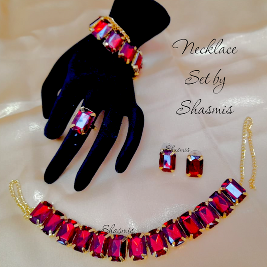 Red Color Stone Necklace Combo Set