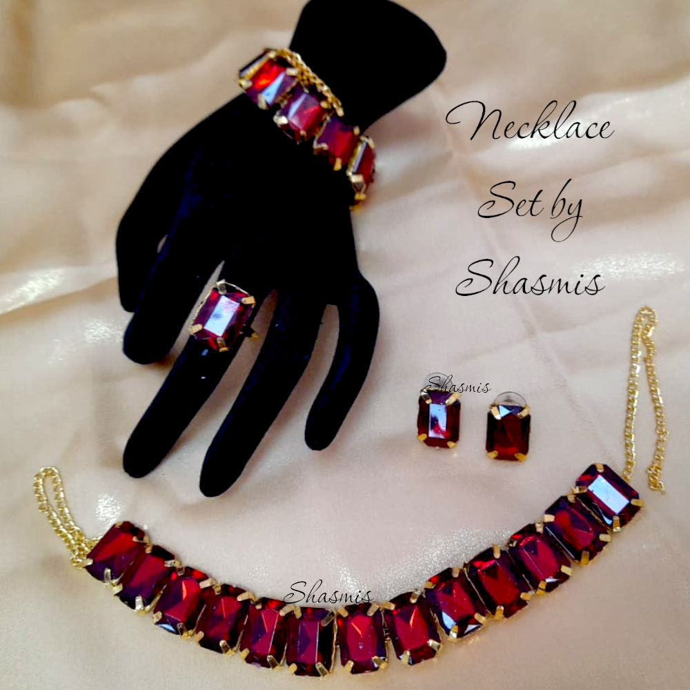 Maroon Color Stone Necklace Combo Set