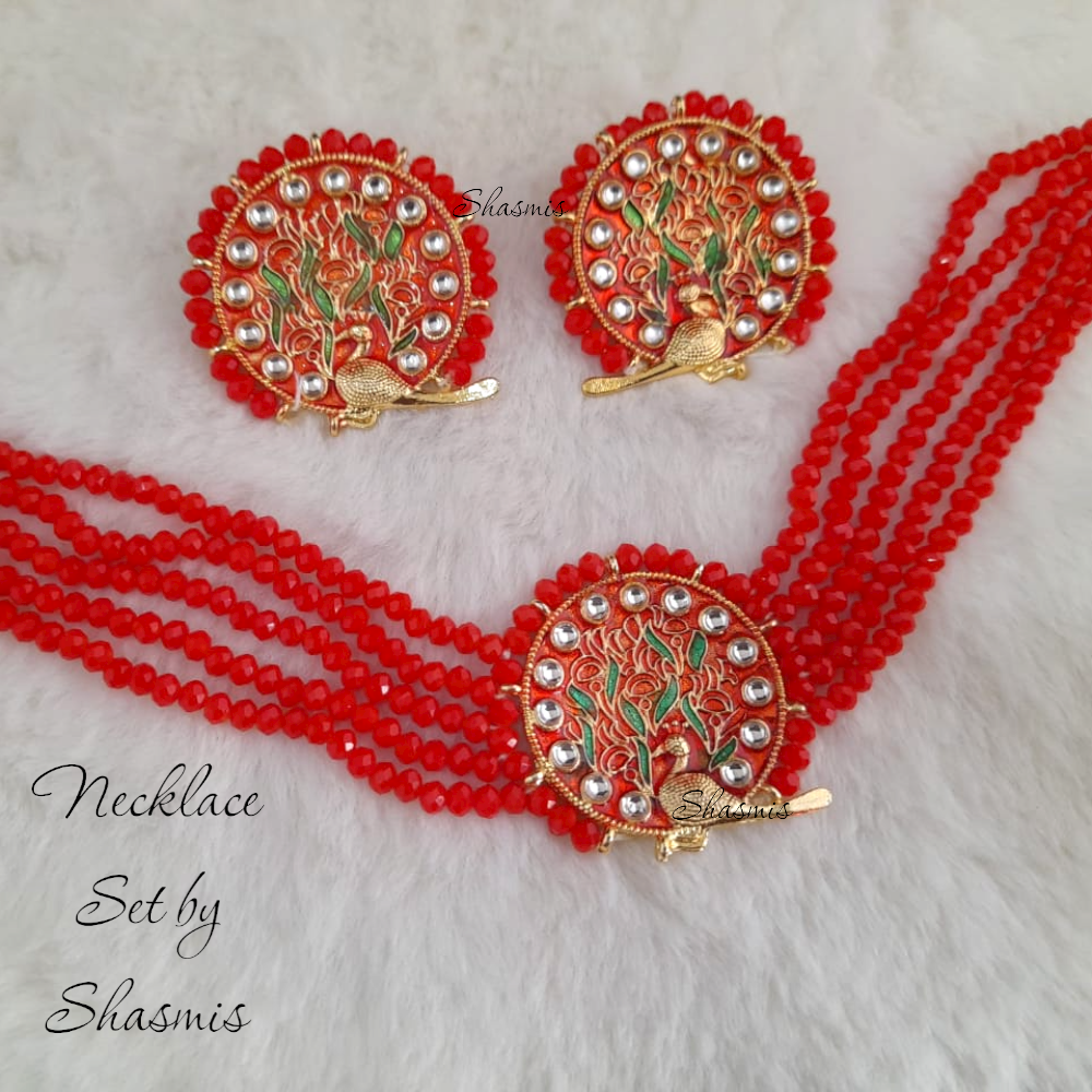 Peacock Design Choker With Earrings