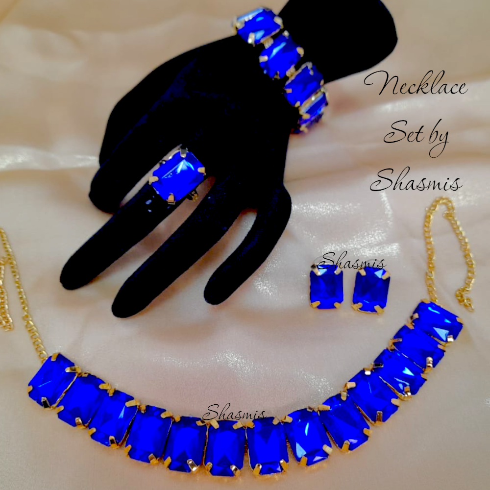 Blue Color Stones Necklace Combo Set