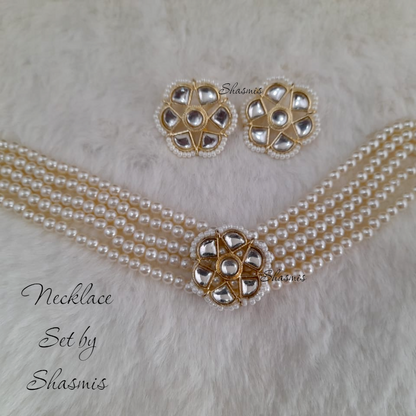 Whiite Pearl Kundan Necklace Set
