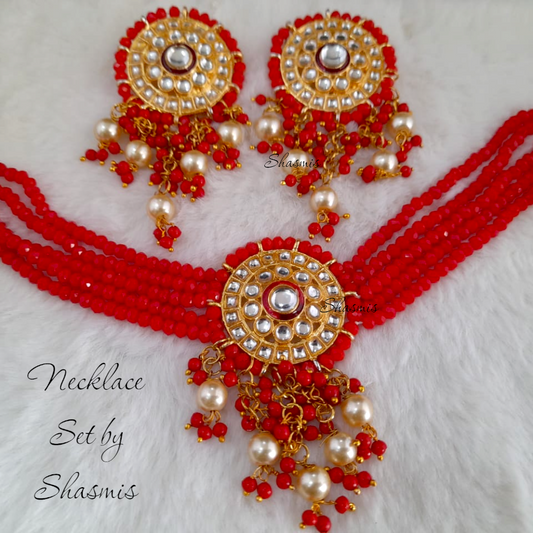 Red Color Kundan Choker with Bead Work