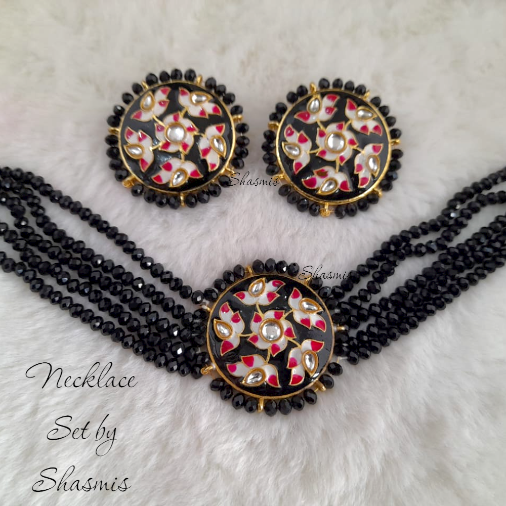 Black And Pink Kundan Work Design Choker