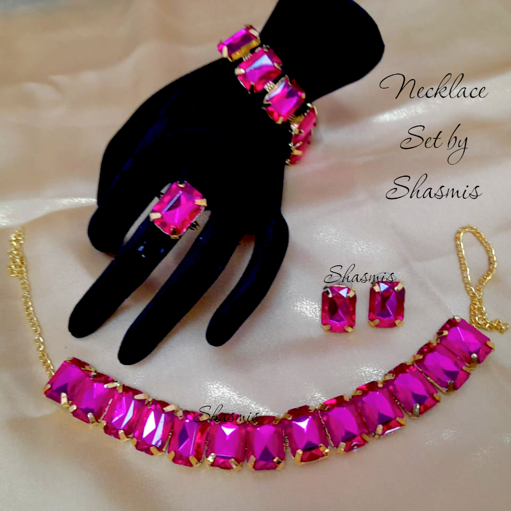 Pink Color Stones Necklace Combo Set