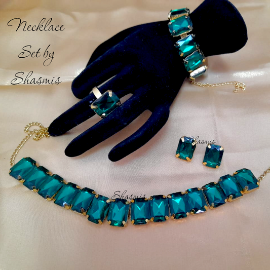 Green Color Stone Necklace Combo Set