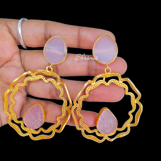 Gold Plated Baby Pink Shade Design Earrings