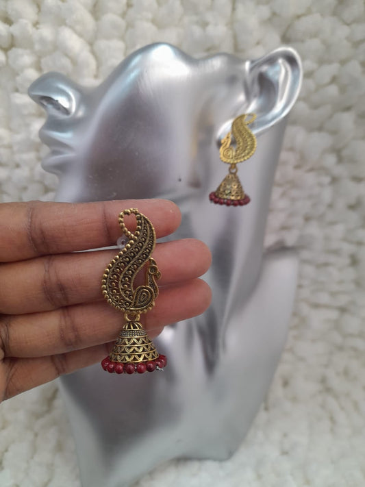 Maroon Jhumka Earrings