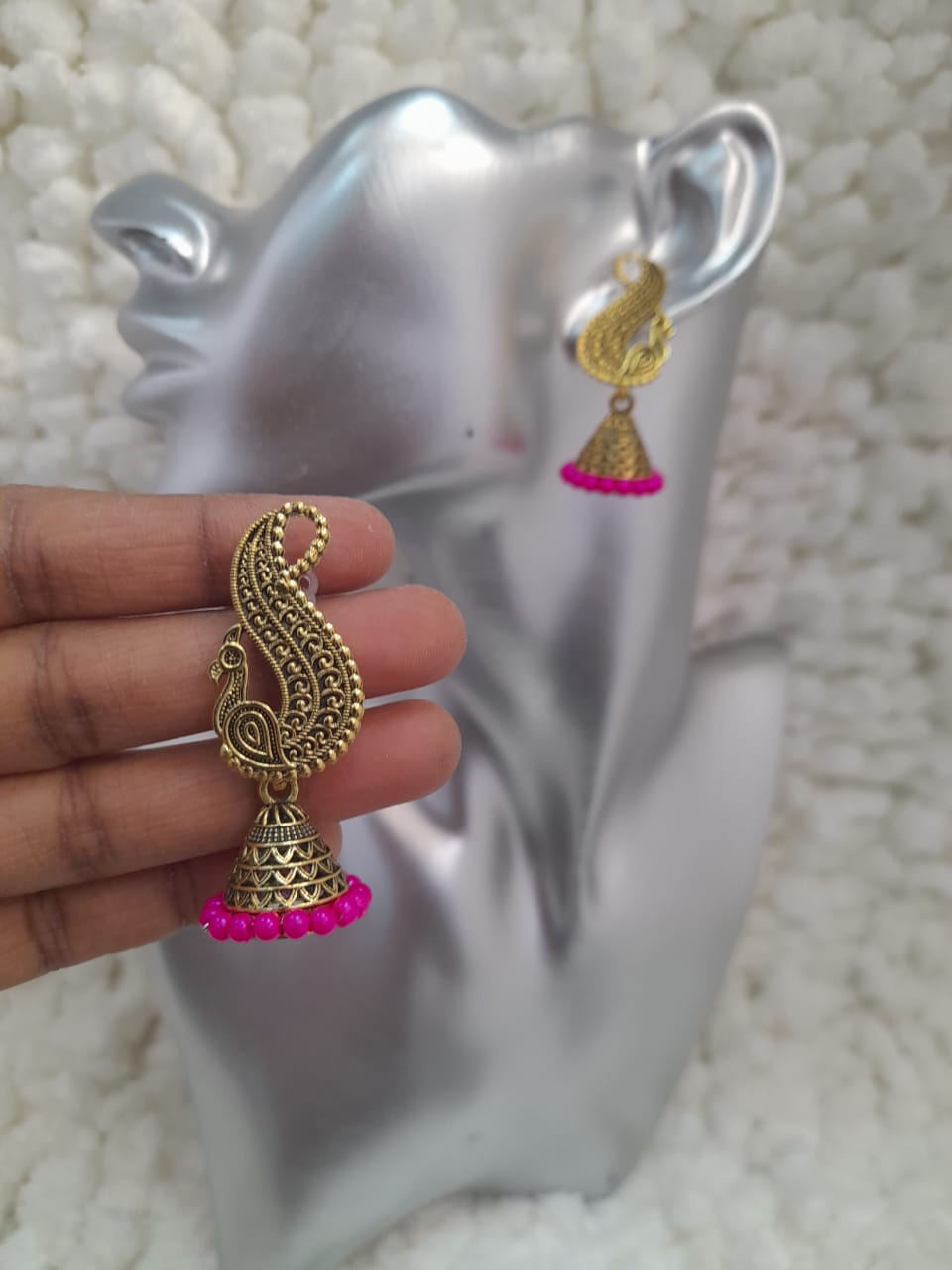 Pink Peacock Jhumka Earrings