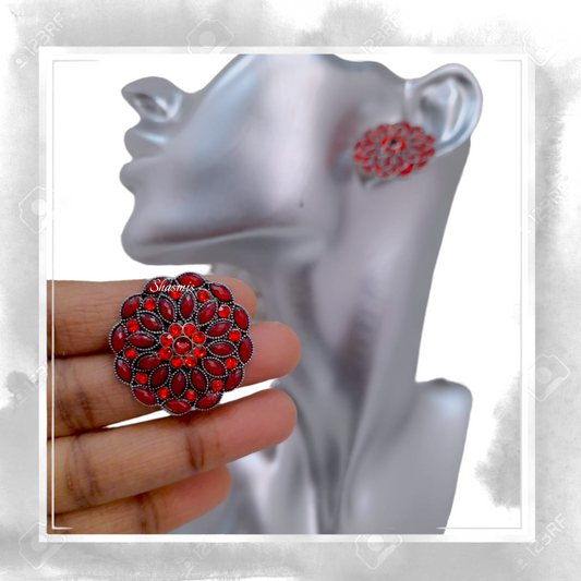 Maroon Colour Kundan Stone Earrings