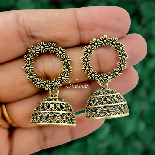 Flower Gold Plated Jhumka Earrings