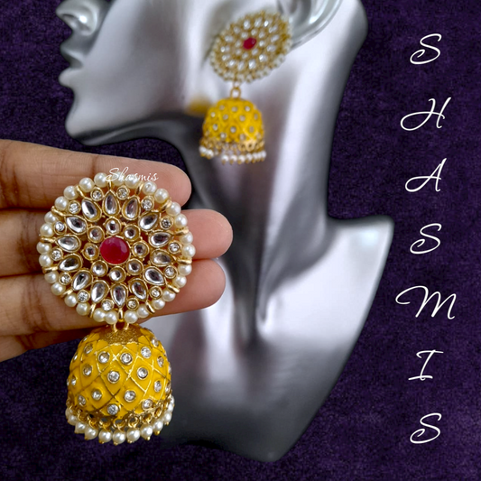 Yellow Meenakari Jhumka Earrings