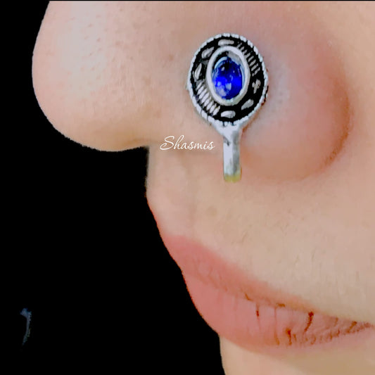 Blue Oval Non-Pierced Nose Pin