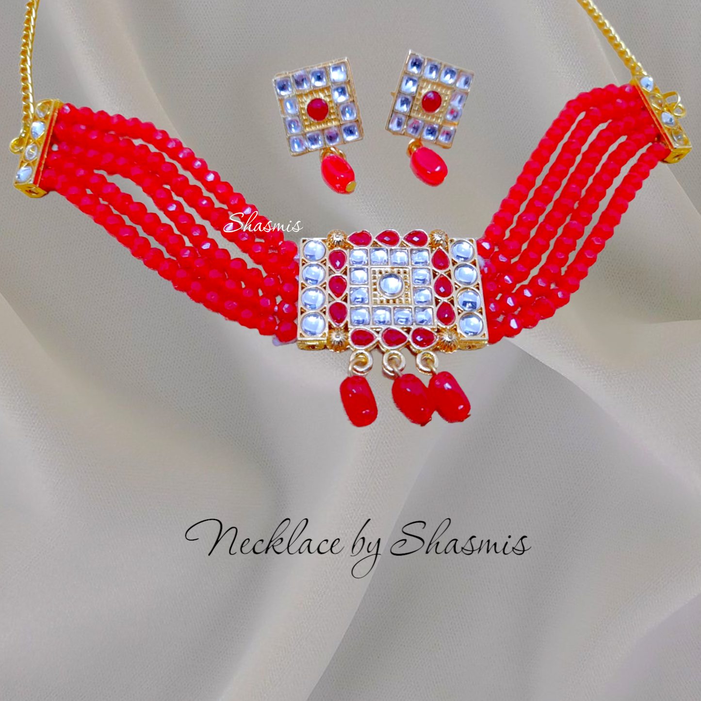 Kundan Square Design Choker With Earrings