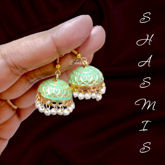 Mint Green Meenakari Jhumka Earrings