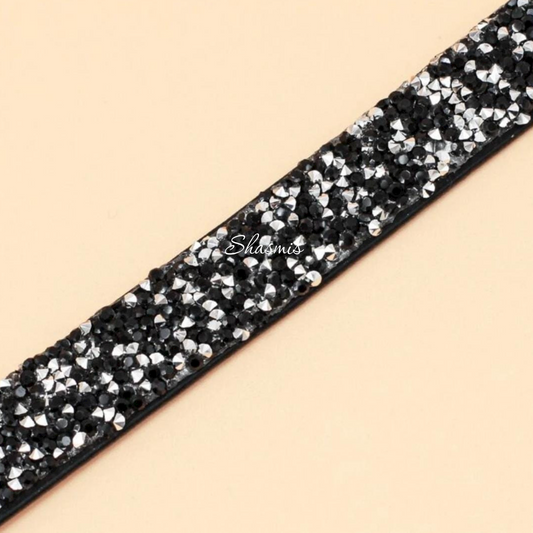 Black Color Stretchable Belt With Silver and Black Stone on it, Plus Size