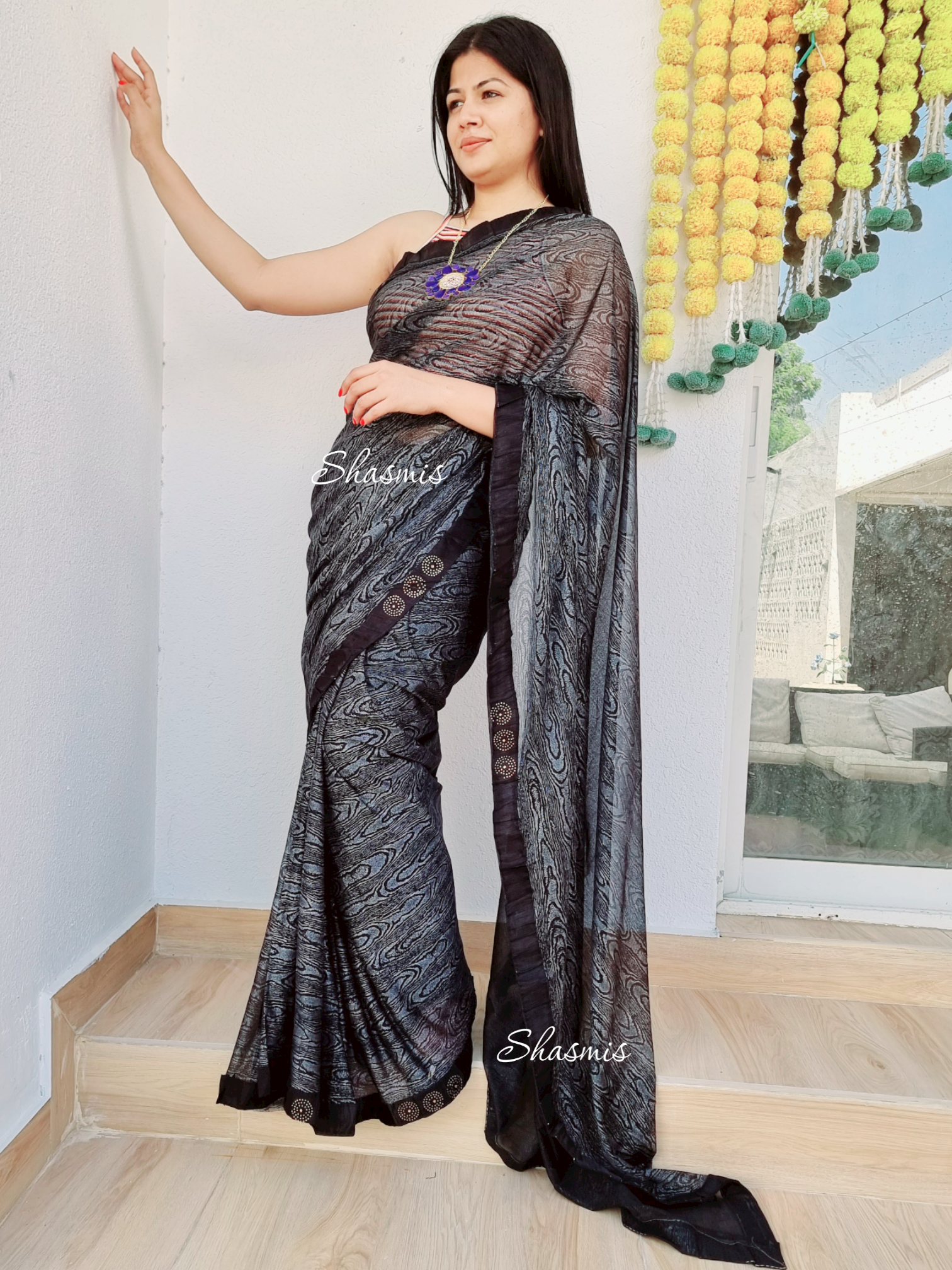 Buy CLOMITA Solid/Plain Bollywood Lycra Blend Dark Blue Sarees Online @  Best Price In India | Flipkart.com