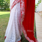 Net Saree With Red Velvet Palla