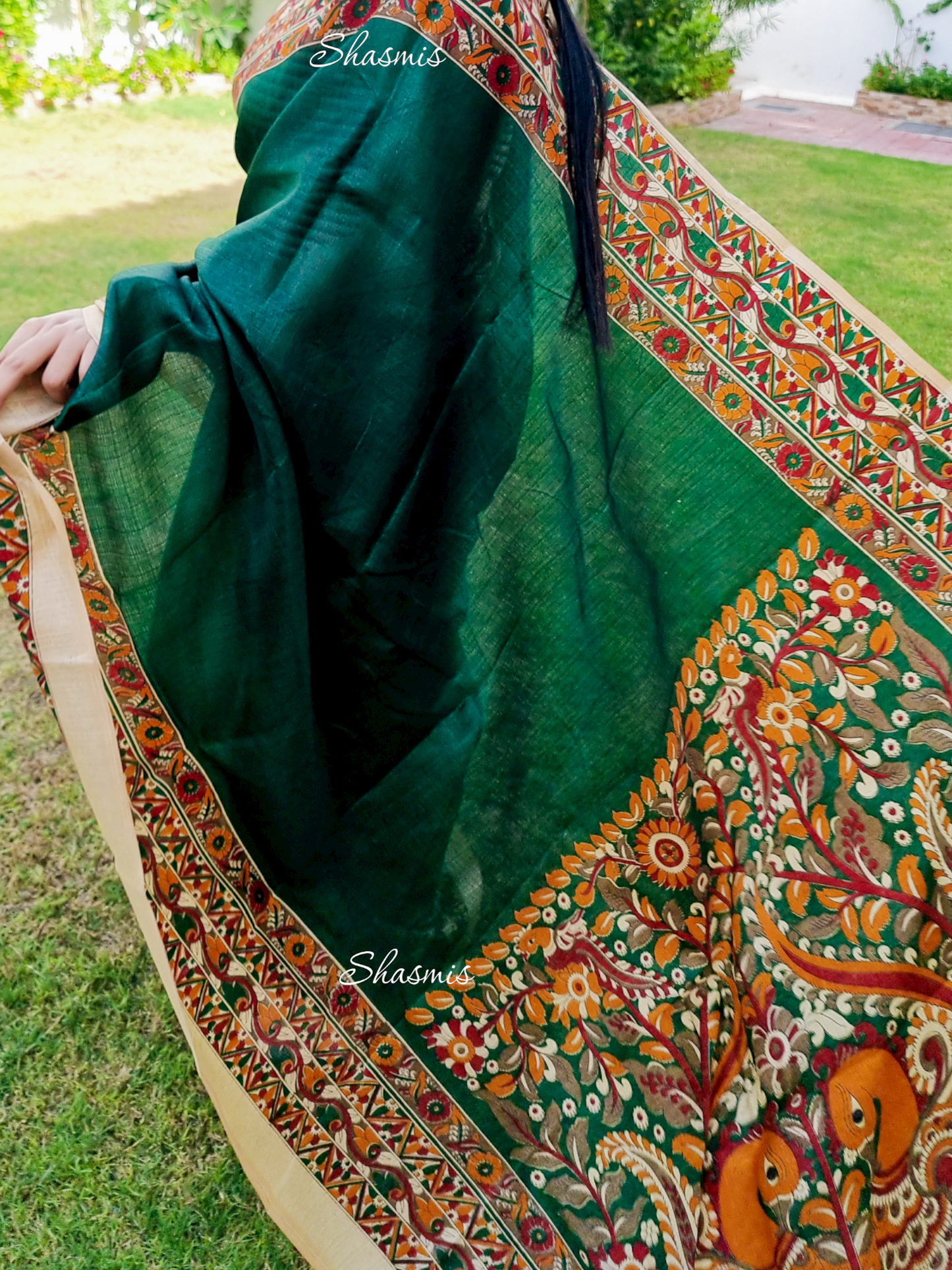 Green Color Tussar Silk Saree With Heavy Border