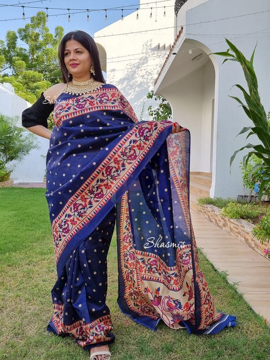 Blue Color Soft Silk Saree With Digital Paithani Print