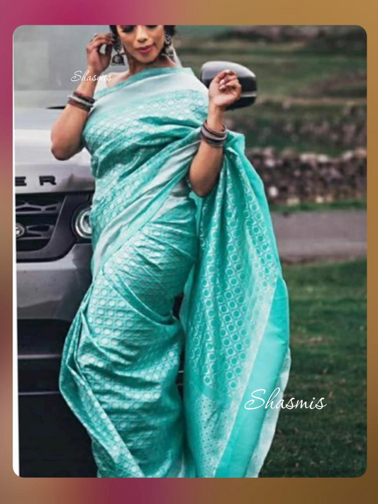 Sea Blue Litchi Silk Saree