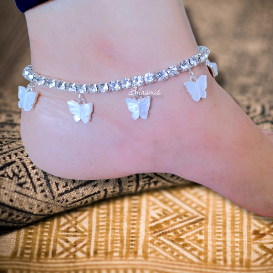 Butterfly Silver Stone Anklet