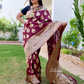 Wine Color Kanjeevaram Silk Blend Saree With Golden Zari Weaving Butas, Fine Quality