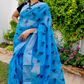 Blue Color Cotton Saree With Contemporary Print