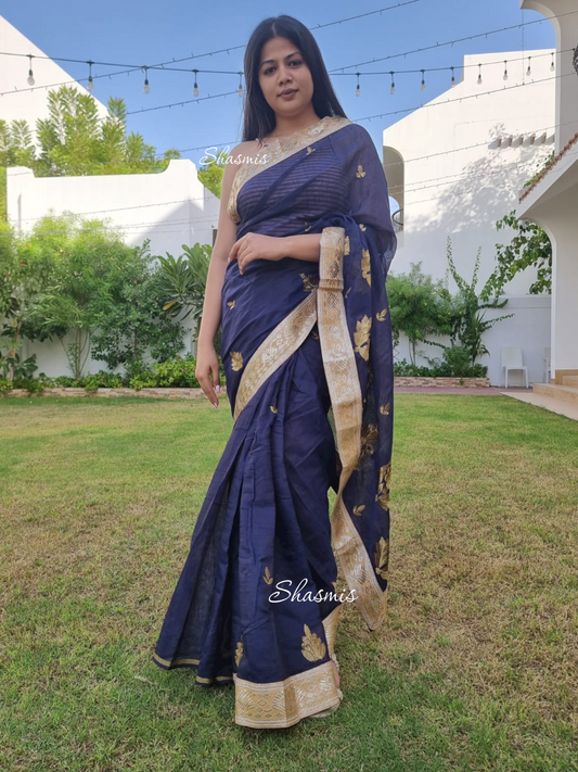 Blue Color Cotton Weaving Saree
