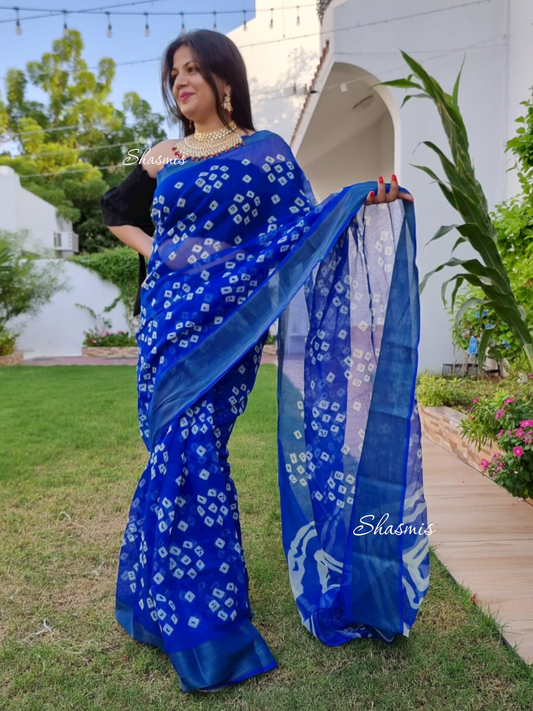 Blue Color Soft Silk Bandhani Saree