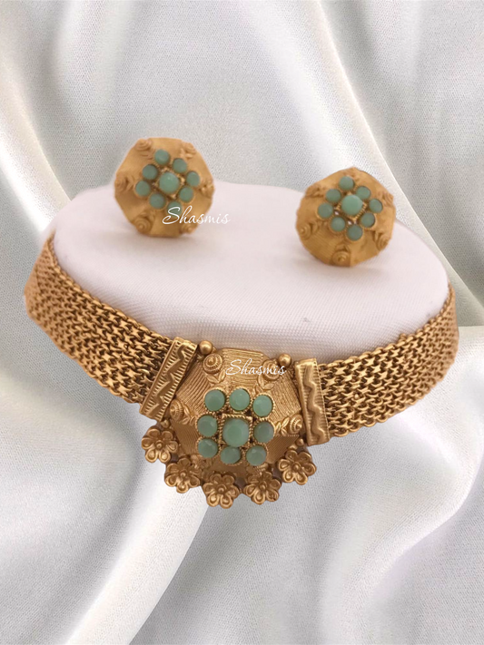 Gold Plated Choker With Earrings