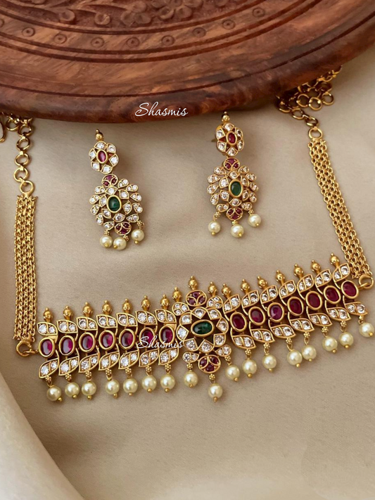 Stone Necklace with Gold Plating Set With Earrings