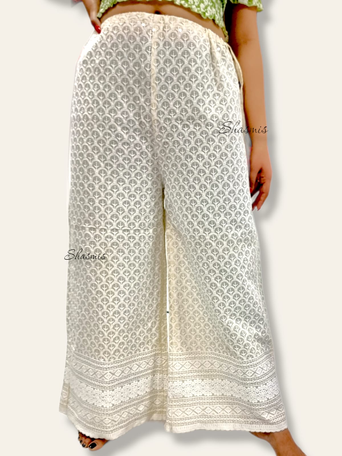 Beige Color Chikankari Work Palazzo