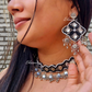 Purple Stone With Multicolour Beads Choker Set With Earrings