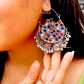 Color Stone Long Afghani Necklace With Earrings