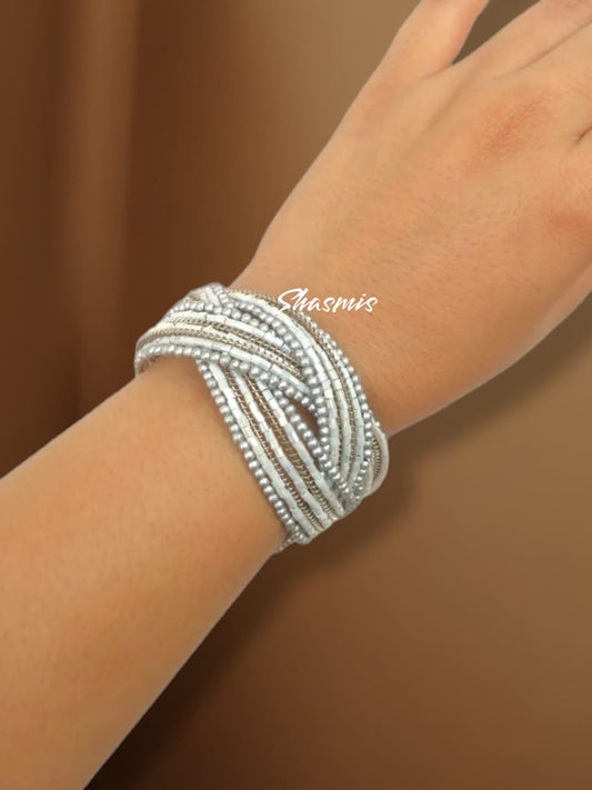 White and Silver Sequence Bracelets