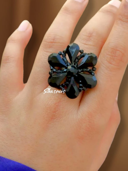 Black Flower sequence Ring