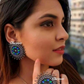 Blue and Green Silver Oxidised Ring and Earrings